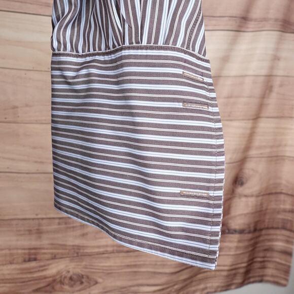 Thomas Pink Shirt Mens 16.5 Brown Blue Stripe French Cuff Jermyn Street Made UK - Picture 5 of 9